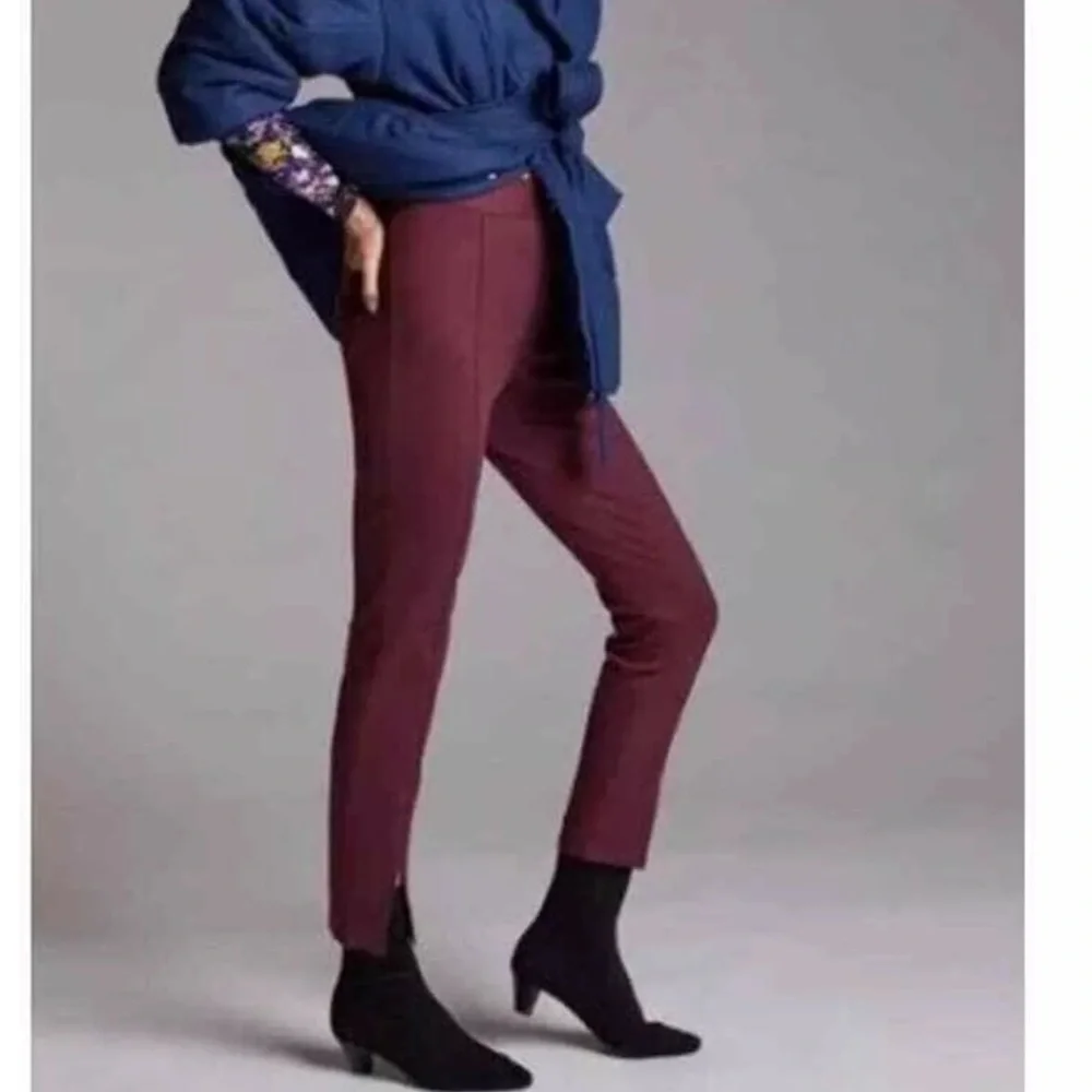 Anthropologie Maeve Pant Seamed Flare High Rise Cropped Burgundy size 14